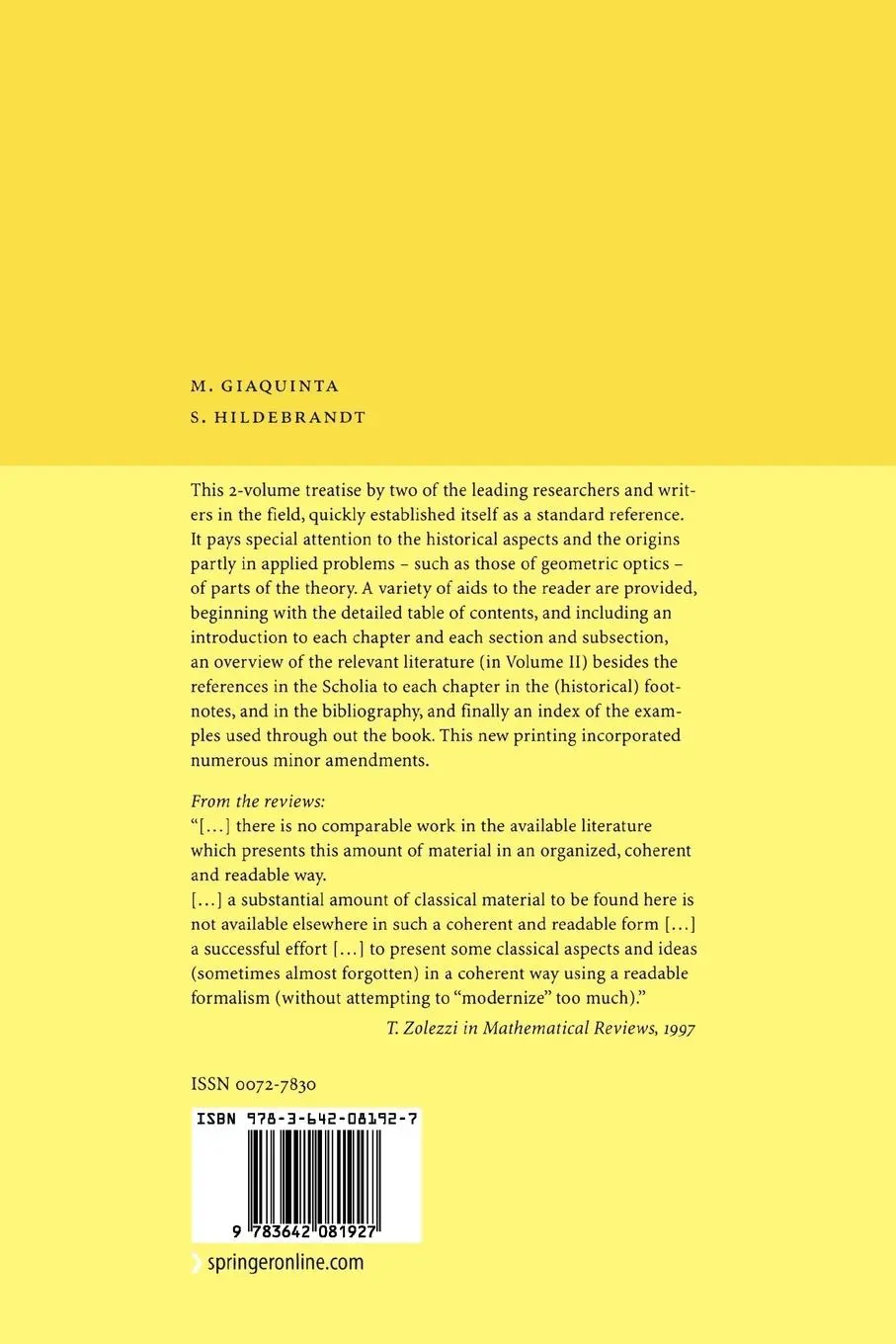 Rückseite: 9783642081927 | Calculus of Variations II | Mariano Giaquinta (u. a.) | Taschenbuch