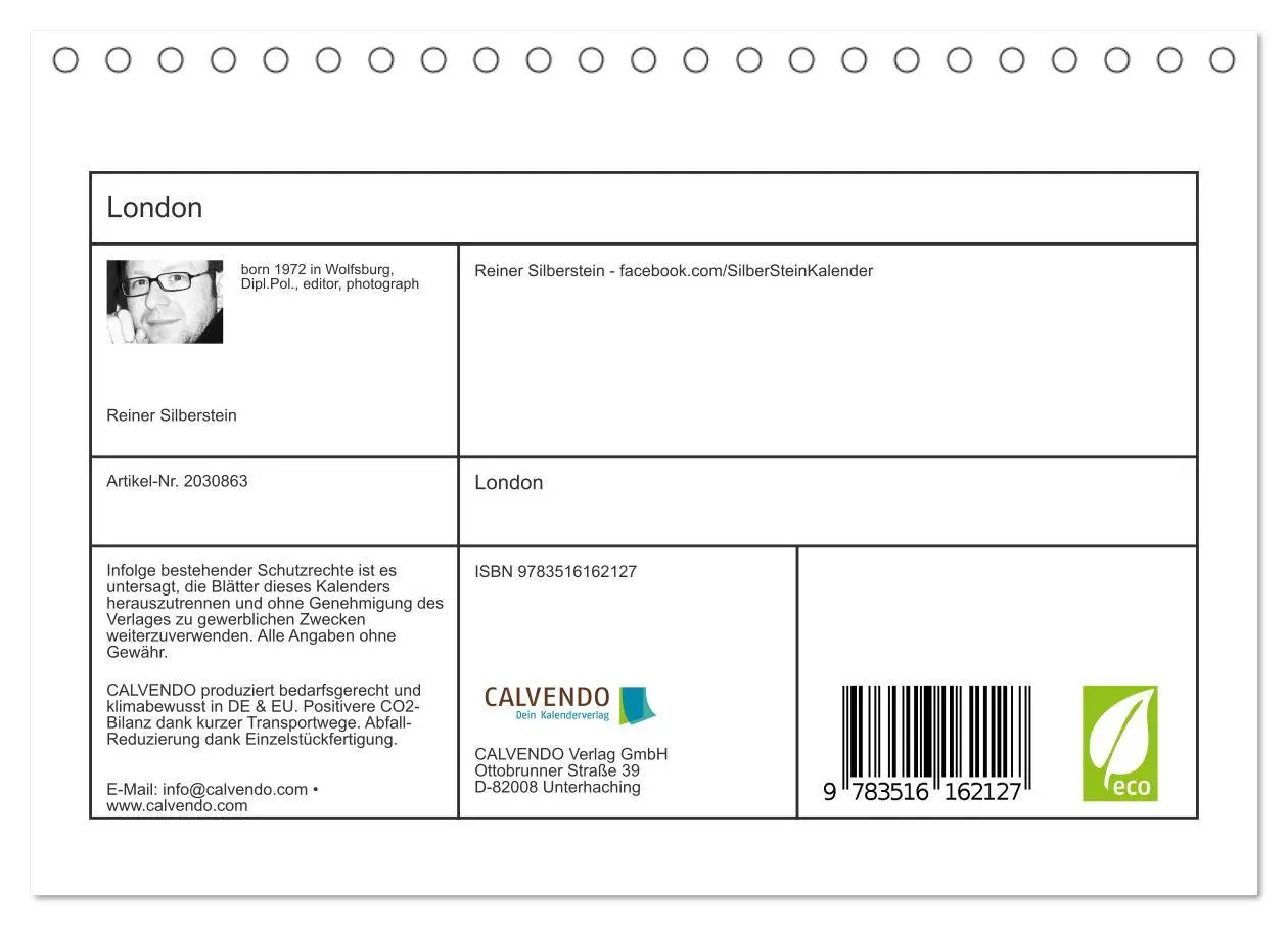 Bild: 9783516162127 | London (Tischkalender 2026 DIN A5 quer), CALVENDO Monatskalender