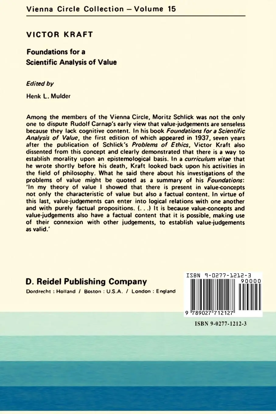 Rückseite: 9789027712127 | Foundations for a Scientific Analysis of Value | V. Kraft | Buch