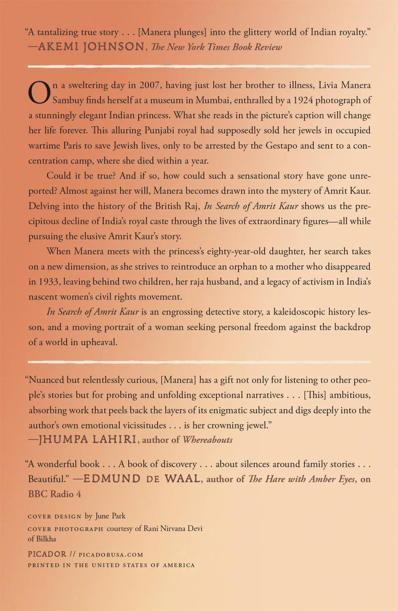 Rückseite: 9781250872227 | In Search of Amrit Kaur | A Lost Princess and Her Vanished World