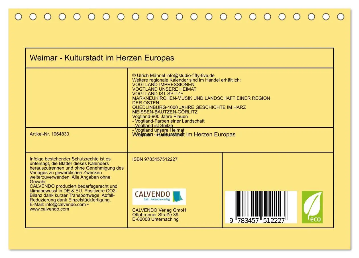 Bild: 9783457512227 | Weimar - Kulturstadt im Herzen Europas (Tischkalender 2026 DIN A5...