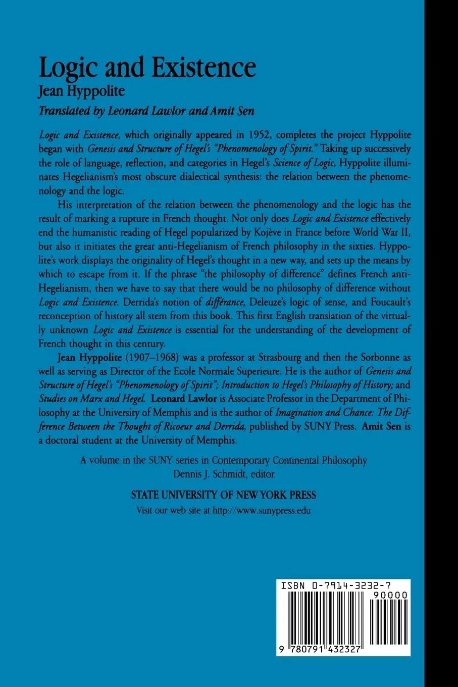 Rückseite: 9780791432327 | Logic and Existence | Jean Hyppolite | Taschenbuch | Englisch | 1997