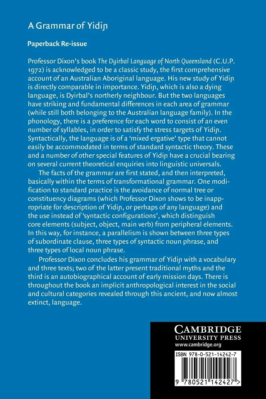 Rückseite: 9780521142427 | A Grammar of Yidin | R. M. W. Dixon (u. a.) | Taschenbuch | Englisch