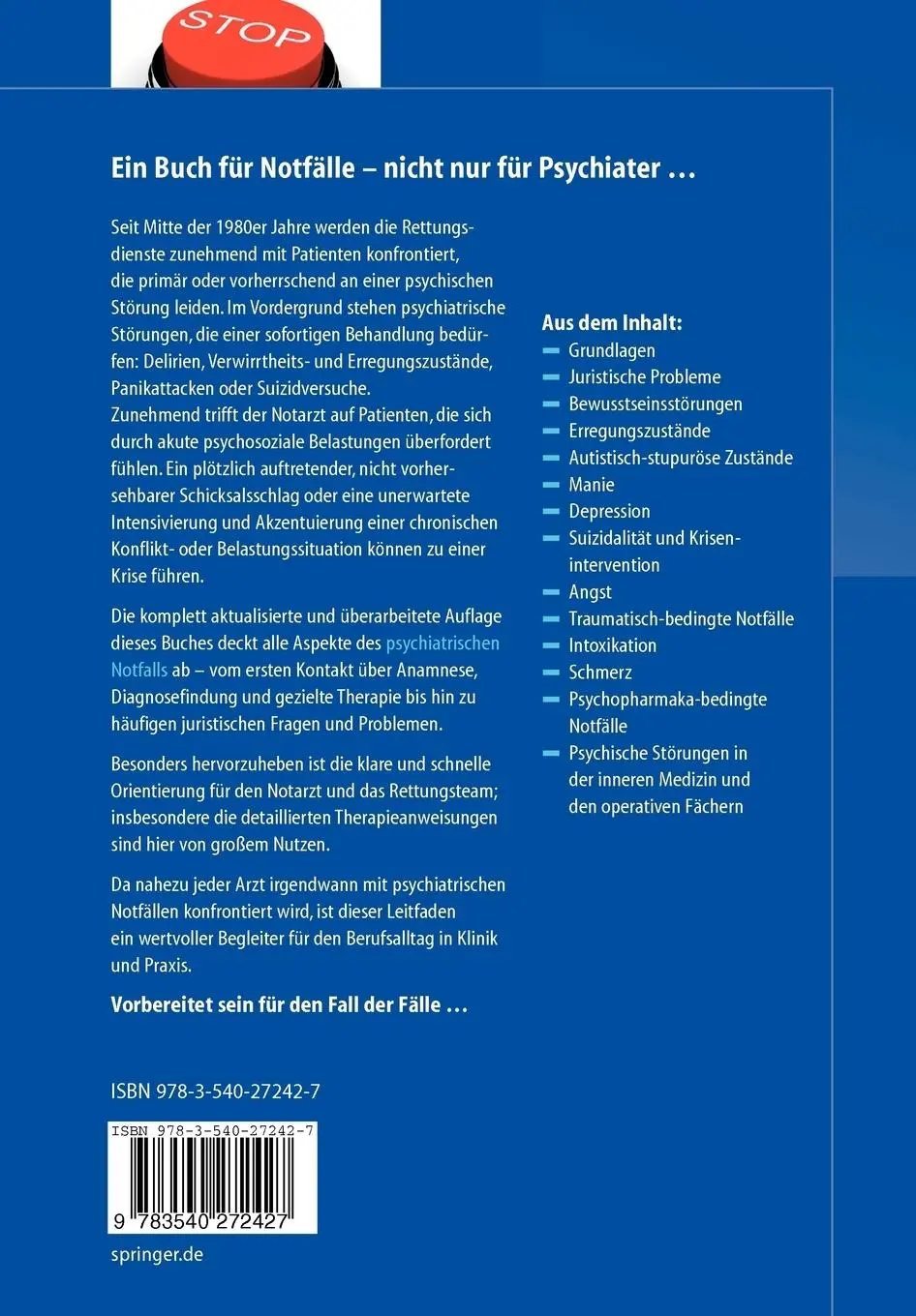 Rückseite: 9783540272427 | Der psychiatrische Notfall | Horst Berzewski | Taschenbuch | x | 2008