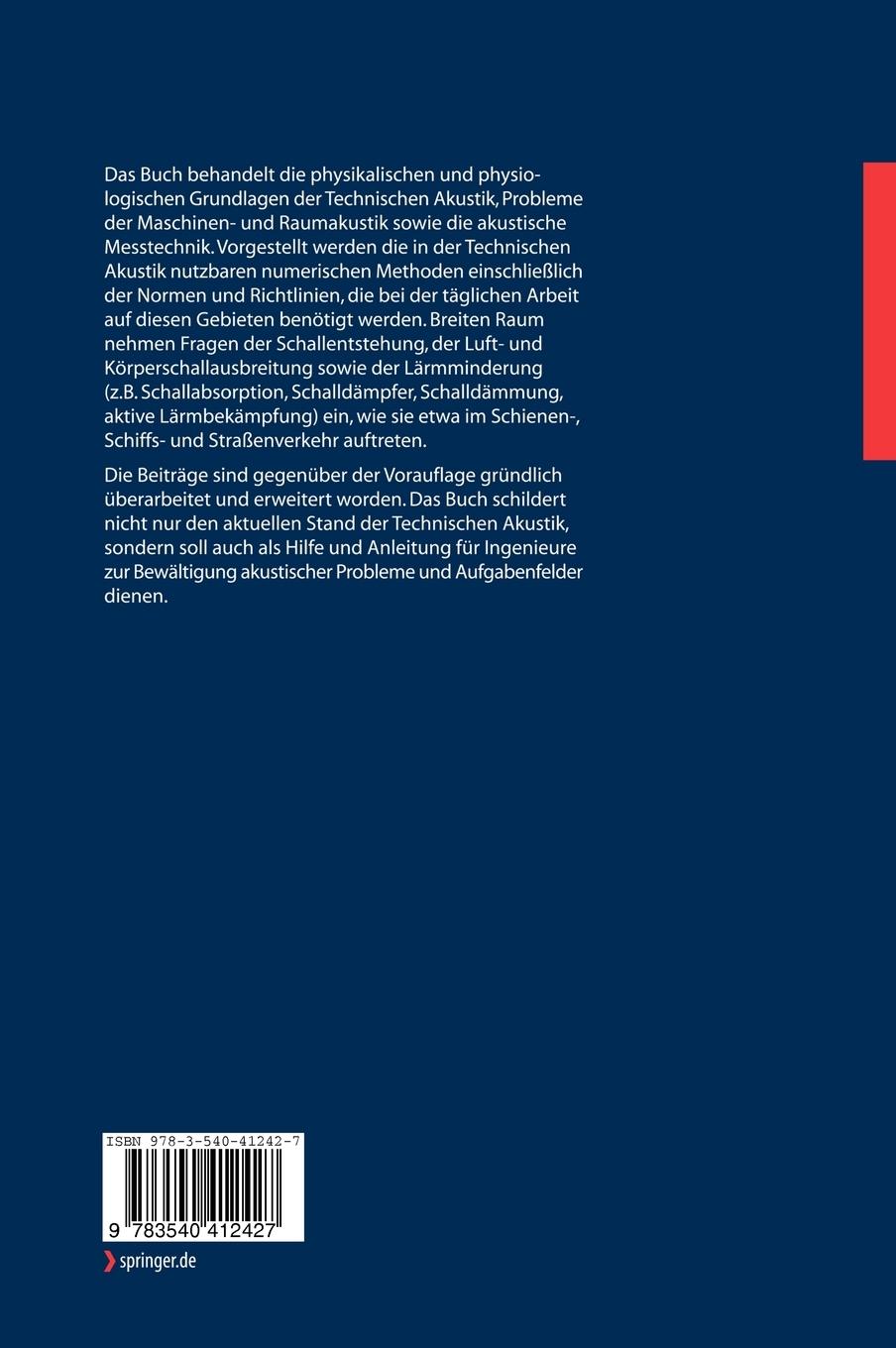 Rückseite: 9783540412427 | Taschenbuch der Technischen Akustik | Michael Möser (u. a.) | Buch