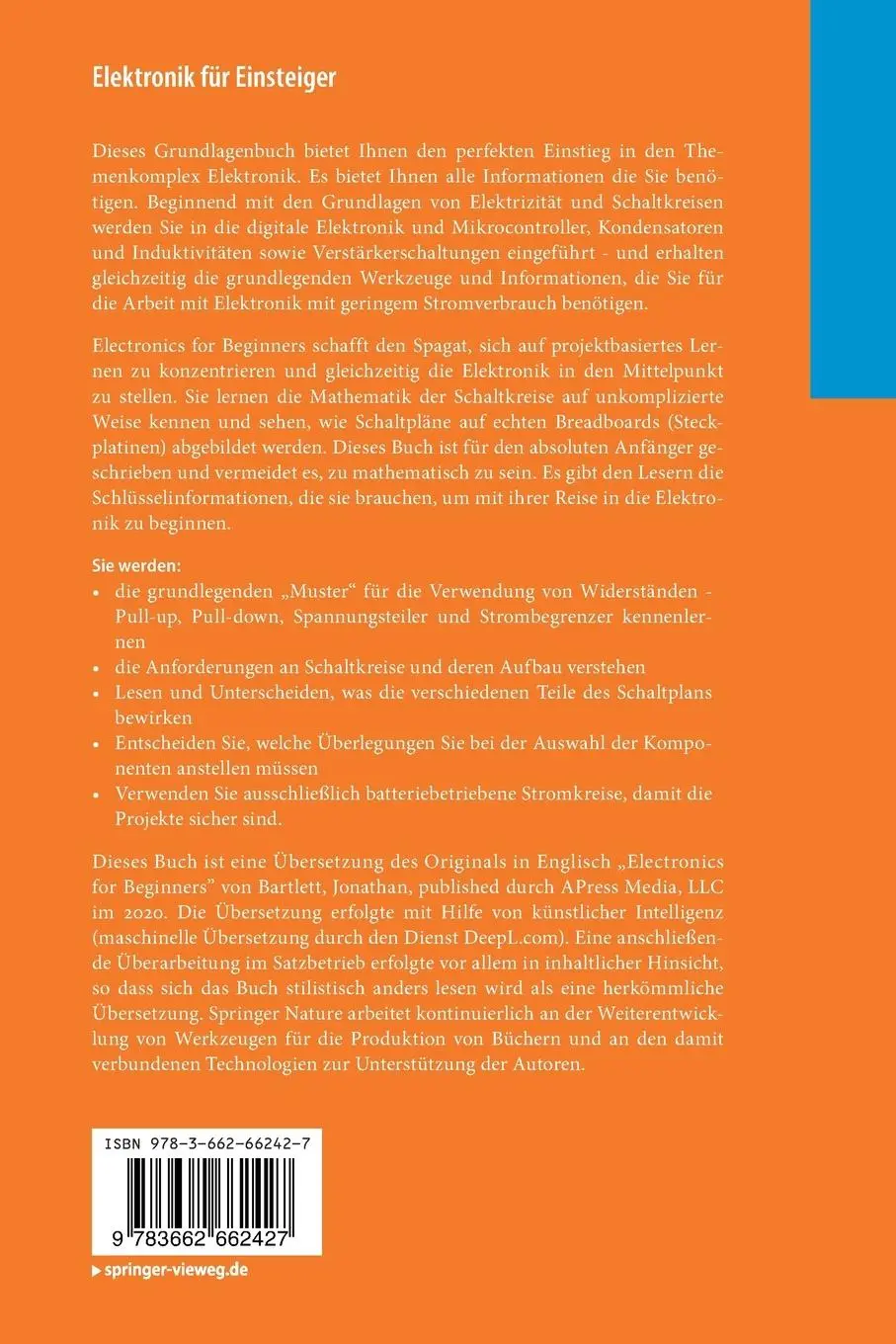 Rückseite: 9783662662427 | Elektronik für Einsteiger | Jonathan Bartlett | Taschenbuch | XVII