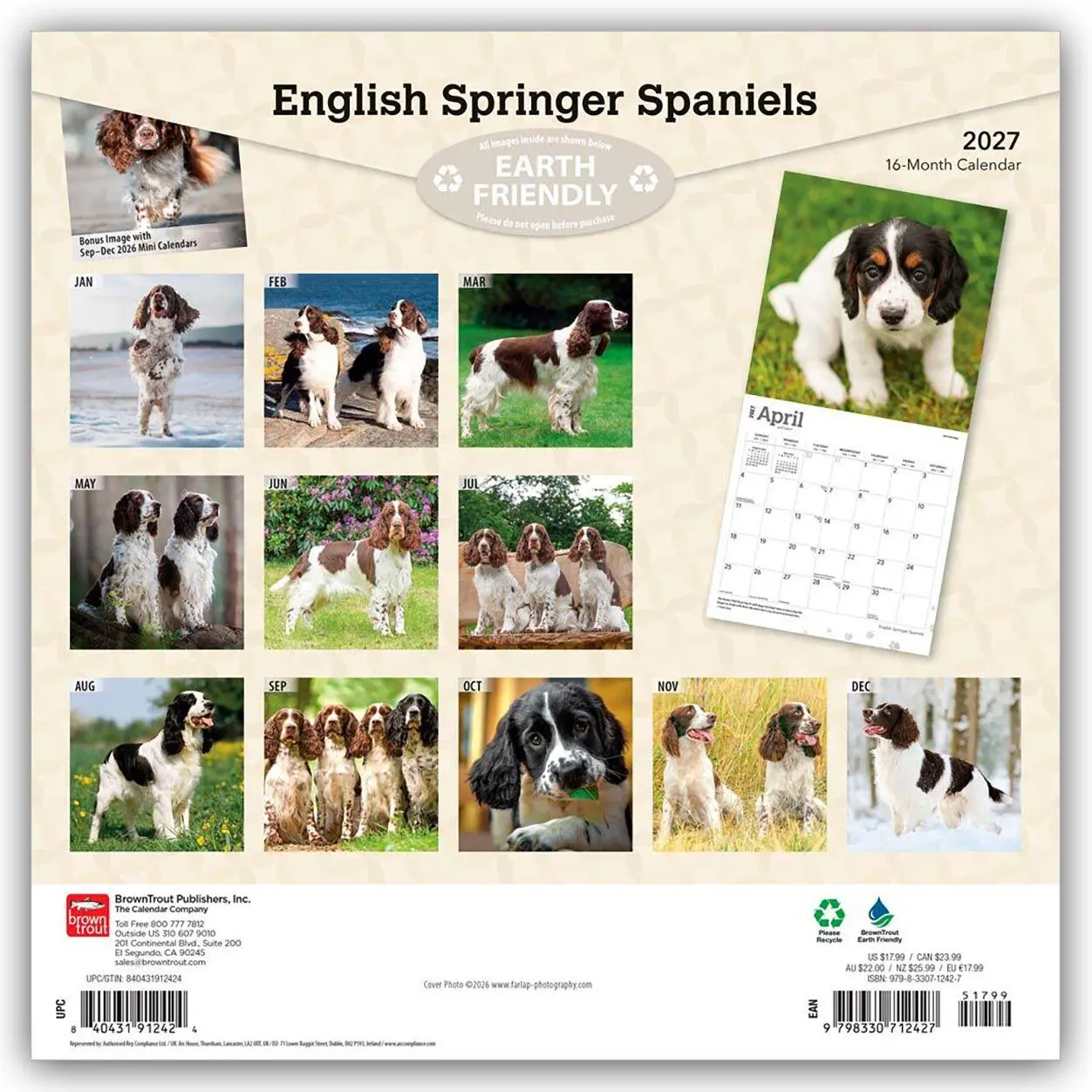 Rückseite: 9798330712427 | English Springer Spaniels 2027 - 16-Monatskalender | Publishers | 2027