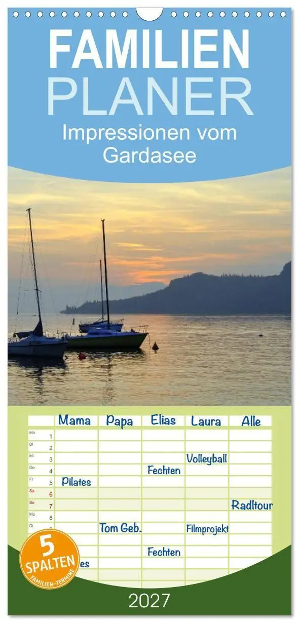 Cover: 9783594332627 | Familienplaner 2027 - Impressionen vom Gardasee mit 5 Spalten...