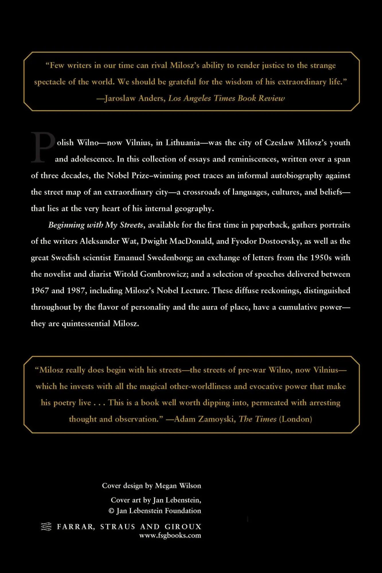 Rückseite: 9780374532727 | Beginning with My Streets | Czeslaw Milosz | Taschenbuch | Englisch