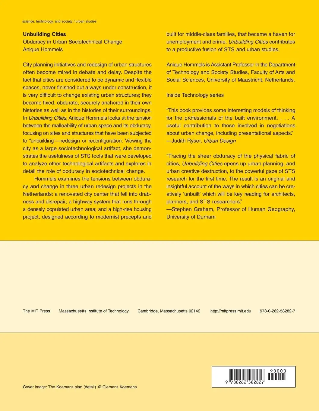 Rückseite: 9780262582827 | Unbuilding Cities | Obduracy in Urban Sociotechnical Change | Hommels