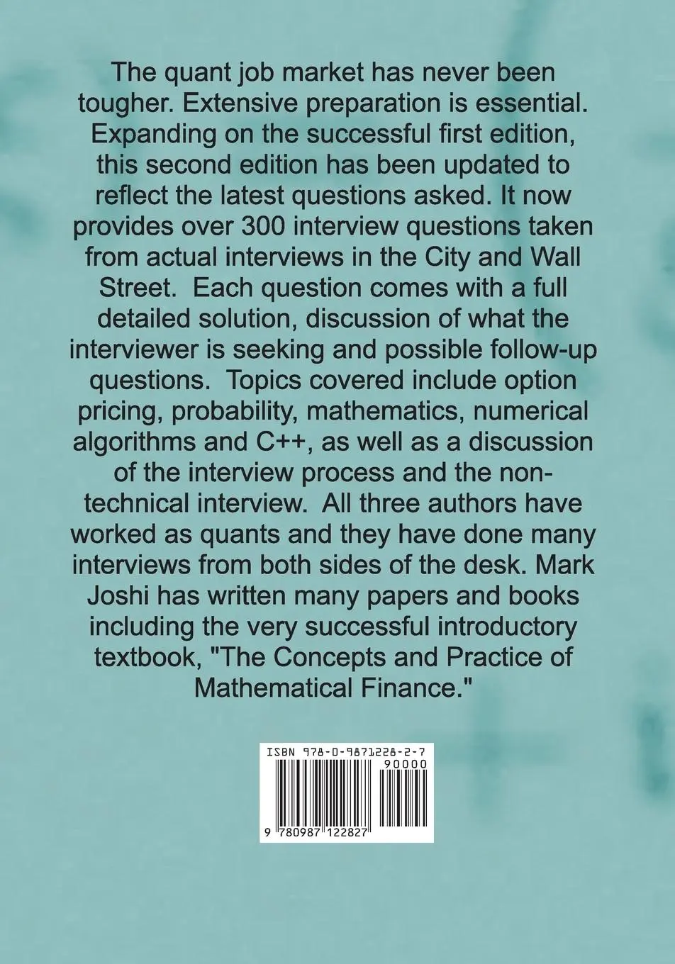 Rückseite: 9780987122827 | Quant Job Interview Questions and Answers (Second Edition) | Buch