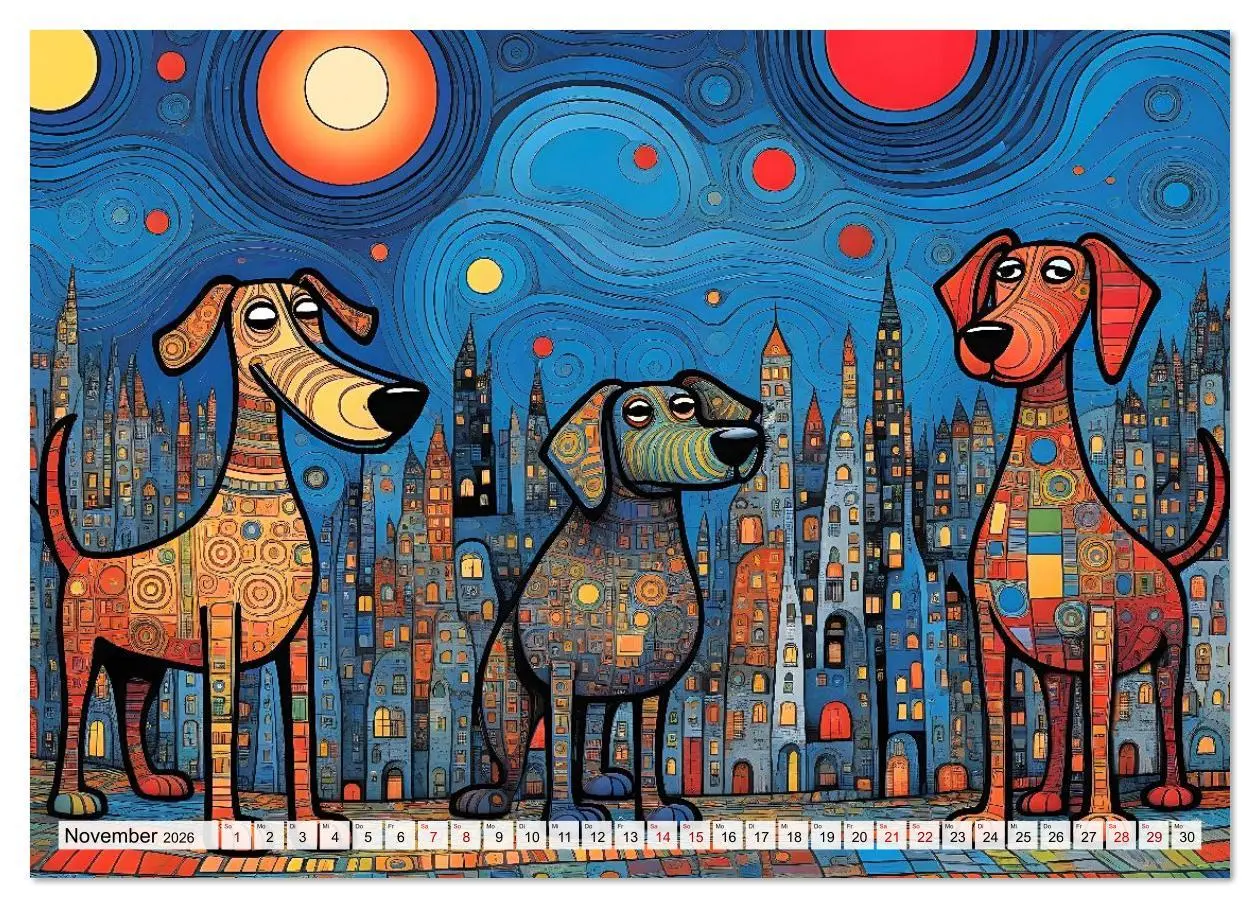 Bild: 9783516642827 | Bunte Hundebande (Wandkalender 2026 DIN A4 quer), CALVENDO...