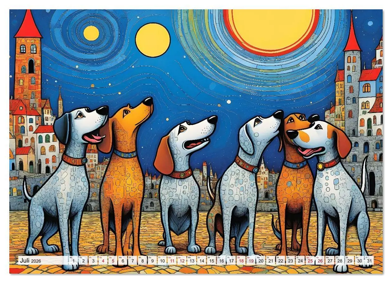 Bild: 9783516642827 | Bunte Hundebande (Wandkalender 2026 DIN A4 quer), CALVENDO...