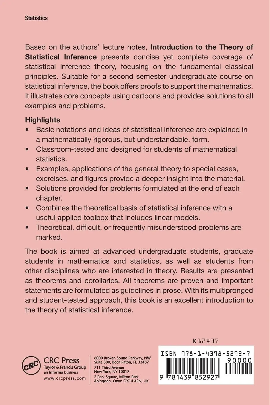 Rückseite: 9781439852927 | Introduction to the Theory of Statistical Inference | Hannelore Liero