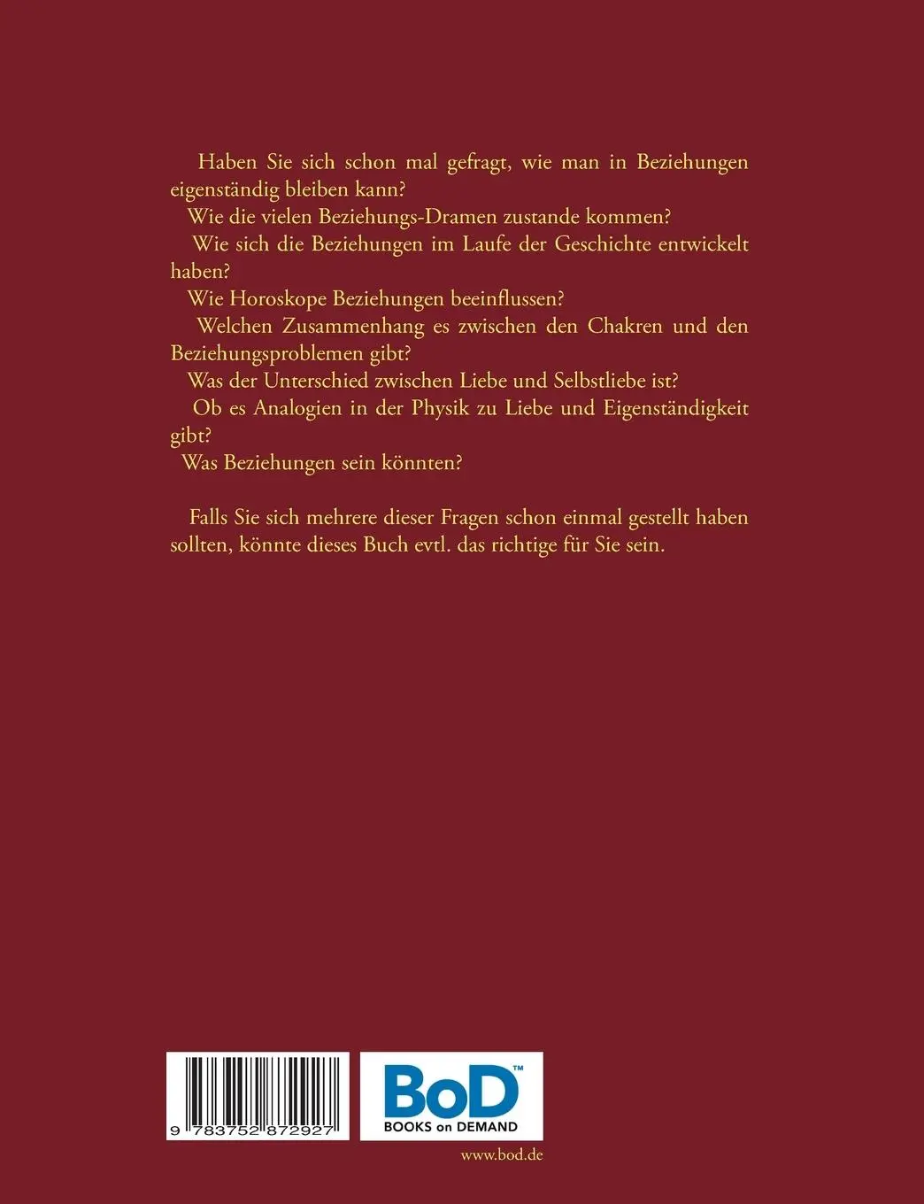 Rückseite: 9783752872927 | Liebe und Eigenständigkeit | Harry Eilenstein | Taschenbuch | 216 S.