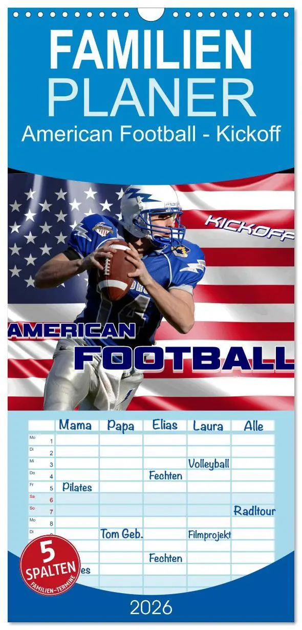 Cover: 9783516523027 | Familienplaner 2026 - American Football - Kickoff mit 5 Spalten...
