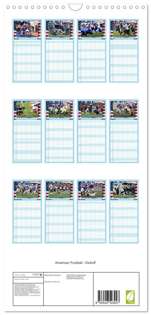 Bild: 9783516523027 | Familienplaner 2026 - American Football - Kickoff mit 5 Spalten...