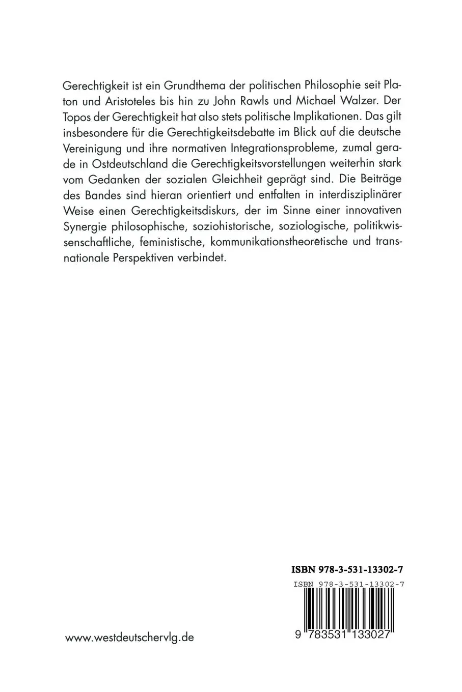 Rückseite: 9783531133027 | Gerechtigkeit | Interdisziplinäre Grundlagen | Dornheim (u. a.) | Buch