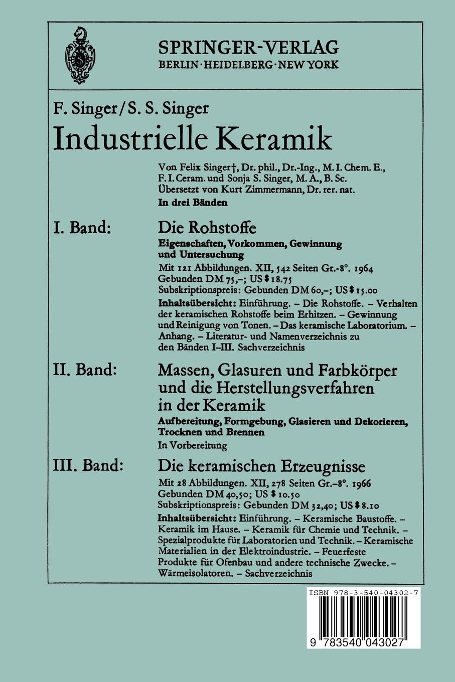 Rückseite: 9783540043027 | Die Rohstoffe der Keramik | Minerale und Vorkommen | O. -E. Radczewski