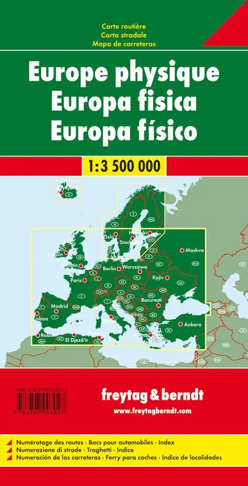 Rückseite: 9783707903027 | Europa 1 : 3 500 000. Autokarte physisch | freytag &amp; berndt | Deutsch