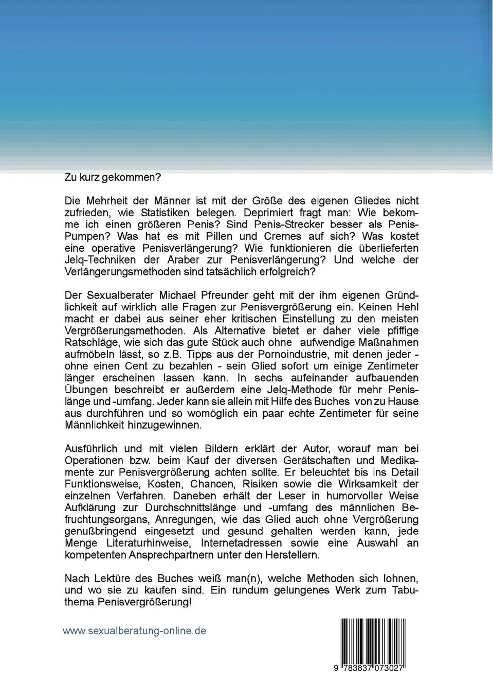 Rückseite: 9783837073027 | Ratgeber Sexualität: Penisvergrößerung | Zu kurz gekommen? | Pfreunder