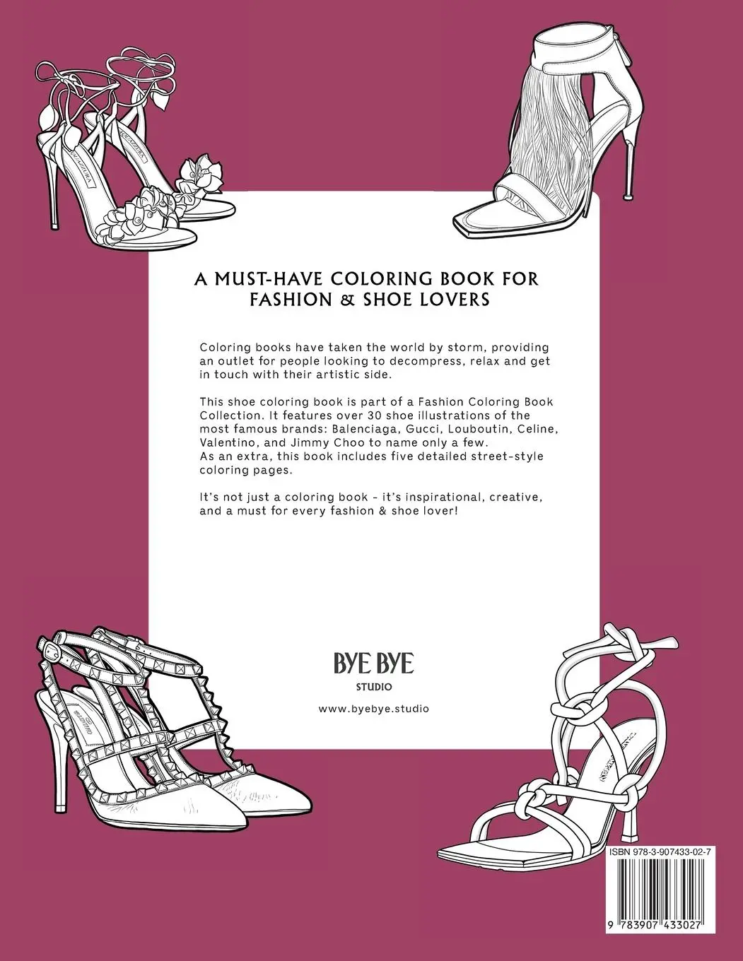 Rückseite: 9783907433027 | Shoes | A coloring book for Adults and Teenagers | Bye Bye Studio