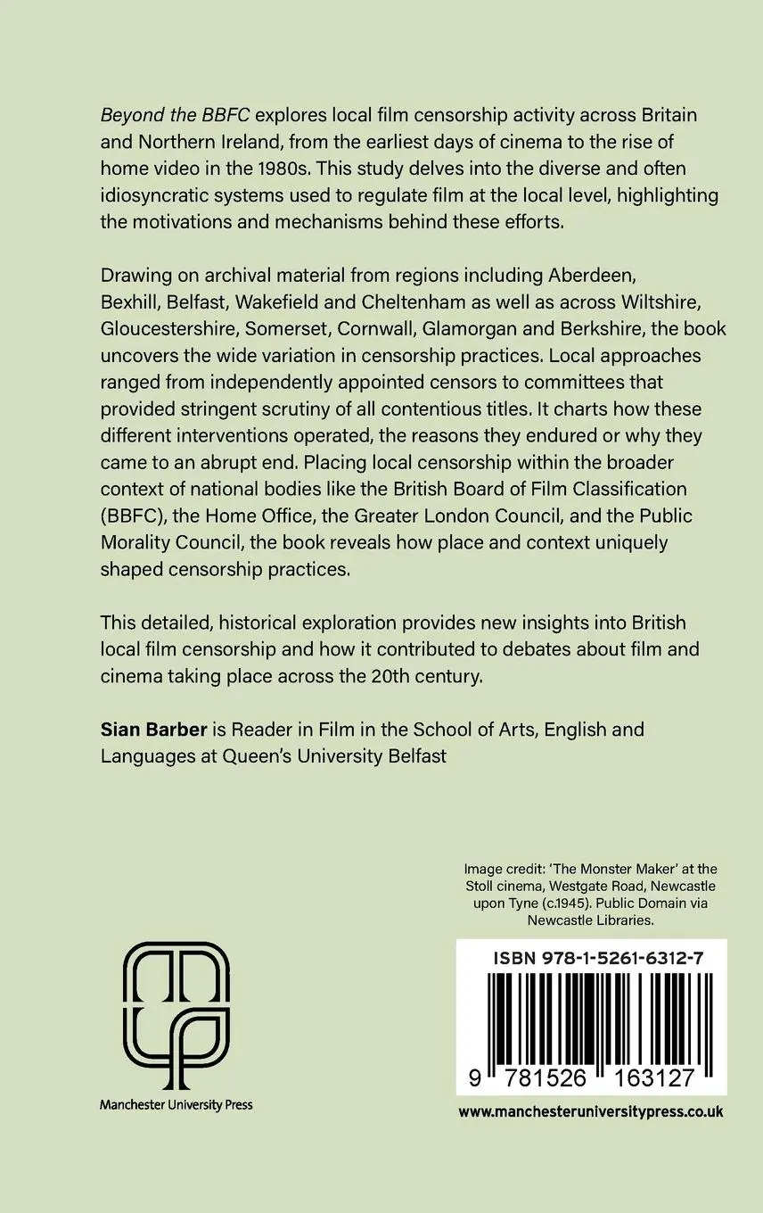 Rückseite: 9781526163127 | Beyond the BBFC | Local and regional film censorship in the UK | Buch