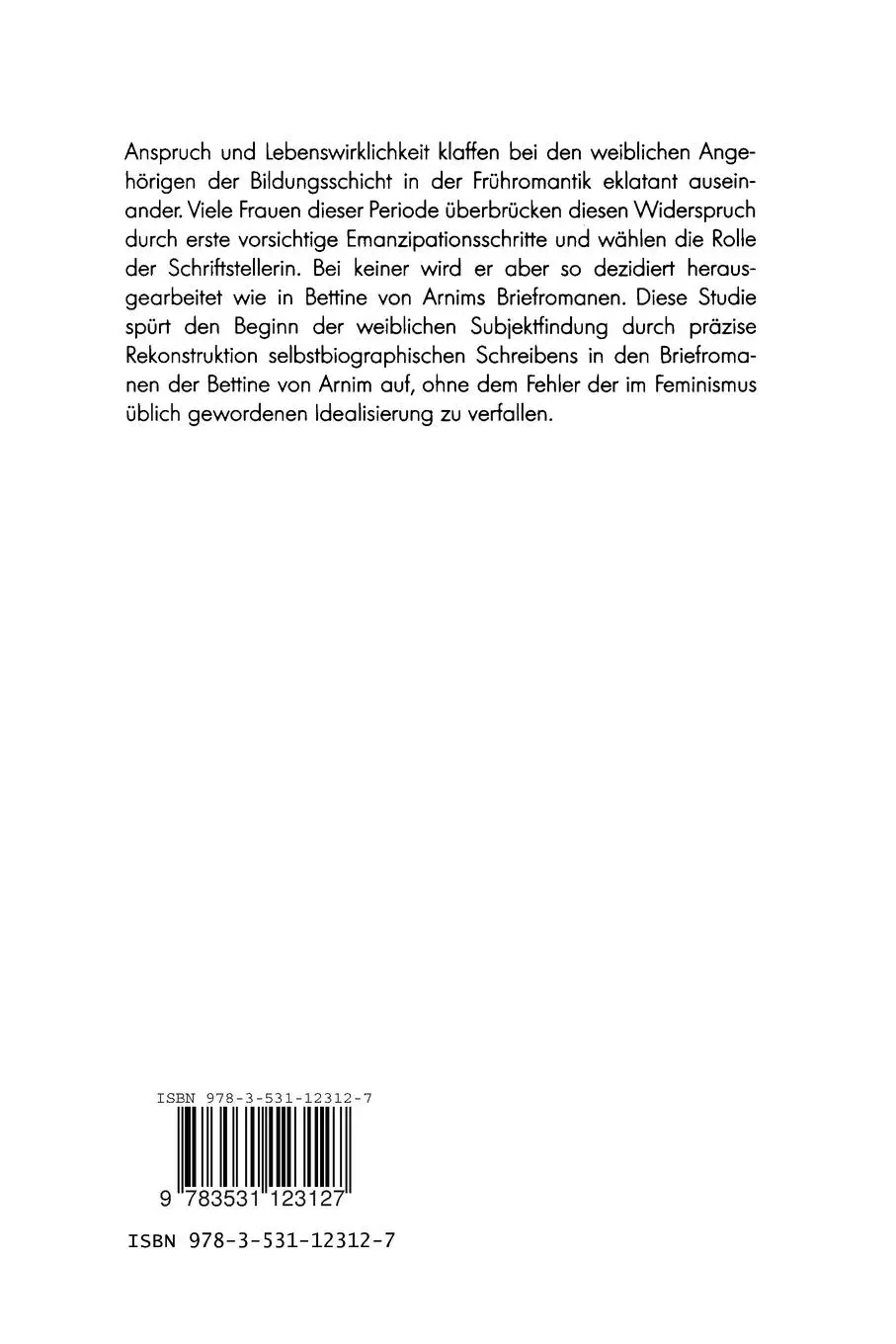 Rückseite: 9783531123127 | Bettine von Arnims Briefromane | Solveig Ockenfuß | Taschenbuch | 1992