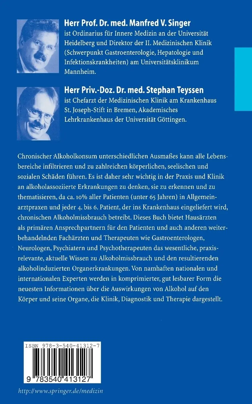Rückseite: 9783540413127 | Kompendium Alkohol | Folgekrankheiten Klinik · Diagnostik · Therapie