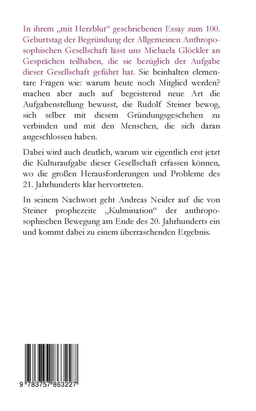Rückseite: 9783757863227 | Die Aufgabe der Allgemeinen Anthroposophischen Gesellschaft im 21....