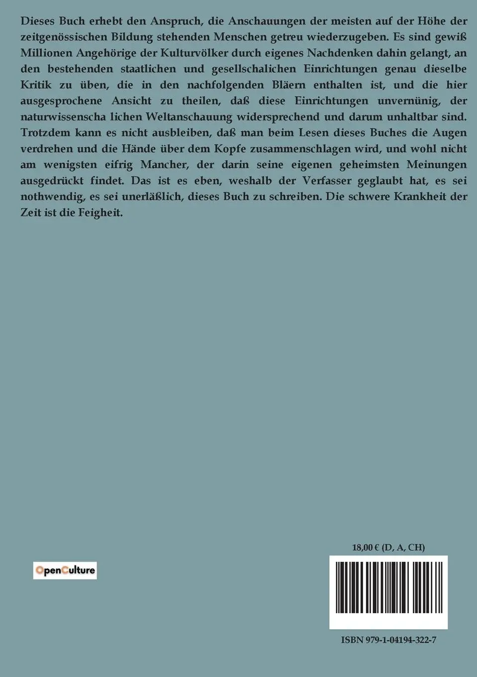 Rückseite: 9791041943227 | Die konventionellen Lügen der Kulturmenschheit | Max Nordau | Buch
