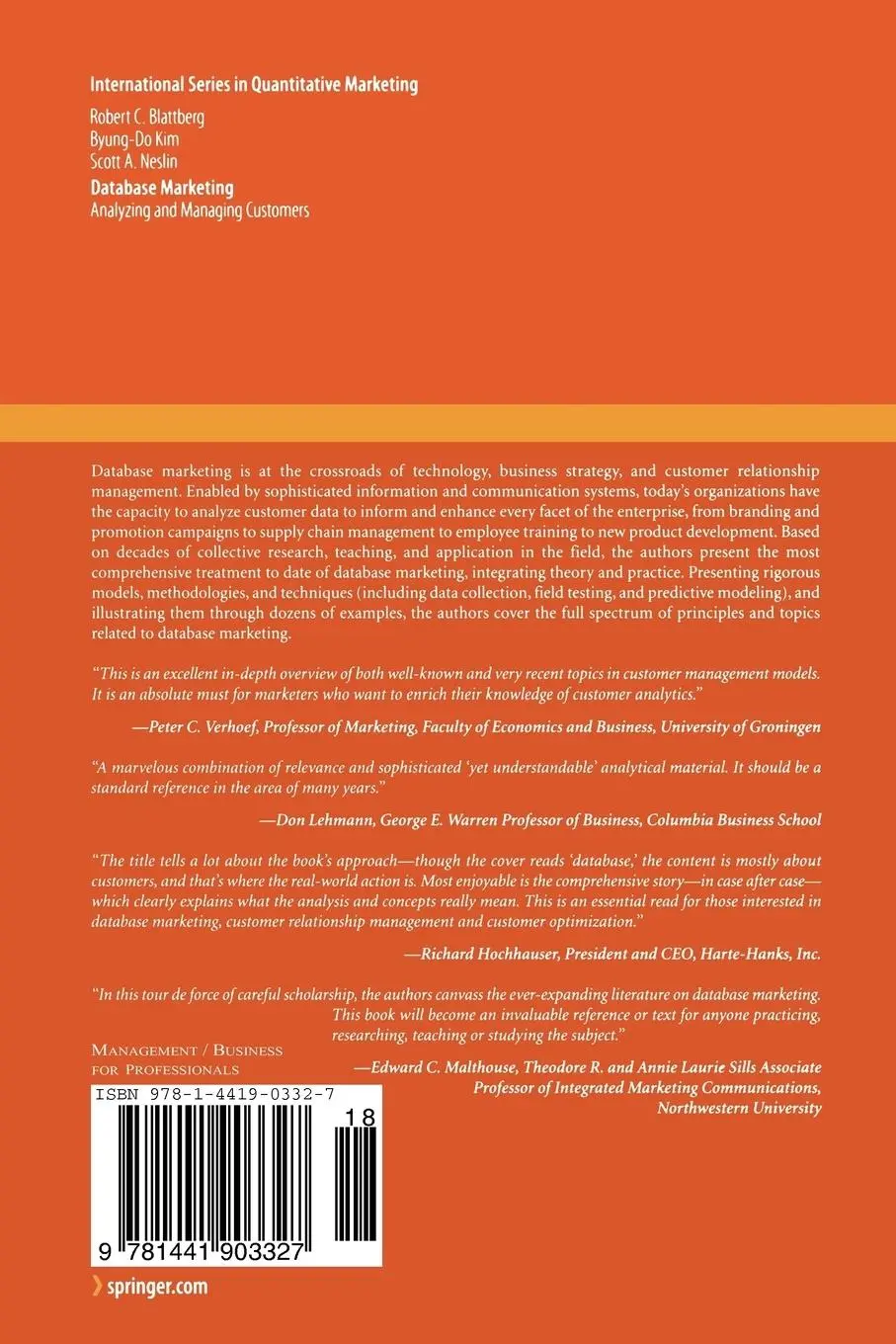 Rückseite: 9781441903327 | Database Marketing | Analyzing and Managing Customers | Taschenbuch