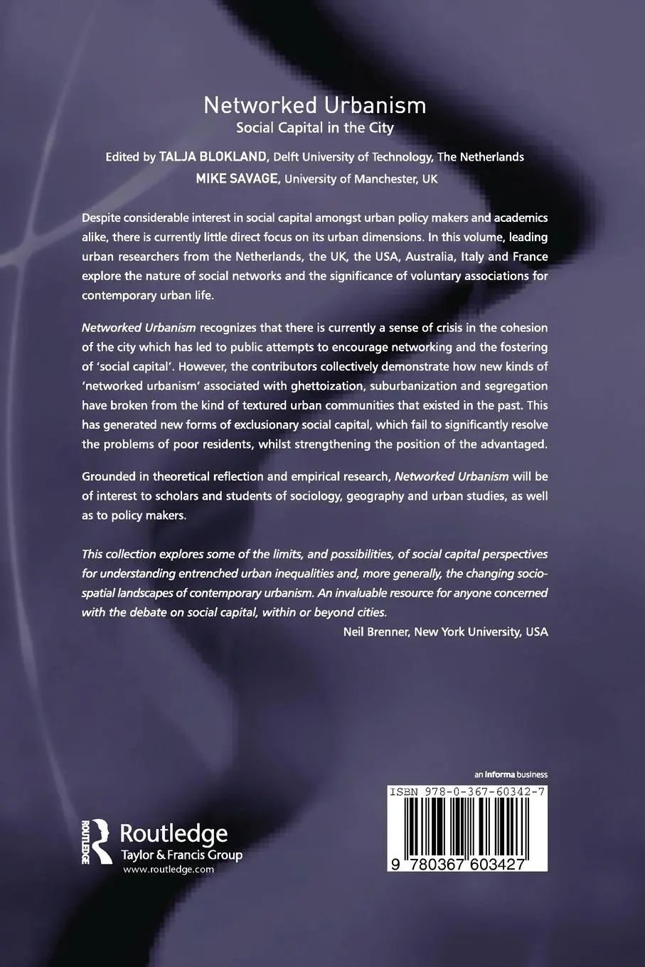 Rückseite: 9780367603427 | Networked Urbanism | Social Capital in the City | Talja Blokland