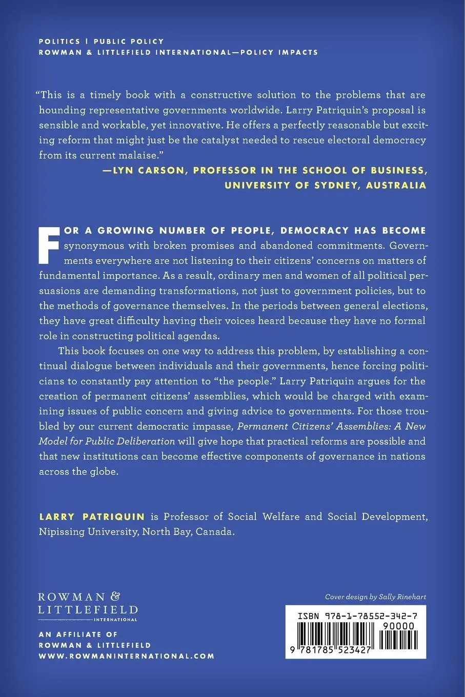 Rückseite: 9781785523427 | Permanent Citizens' Assemblies | A New Model for Public Deliberation