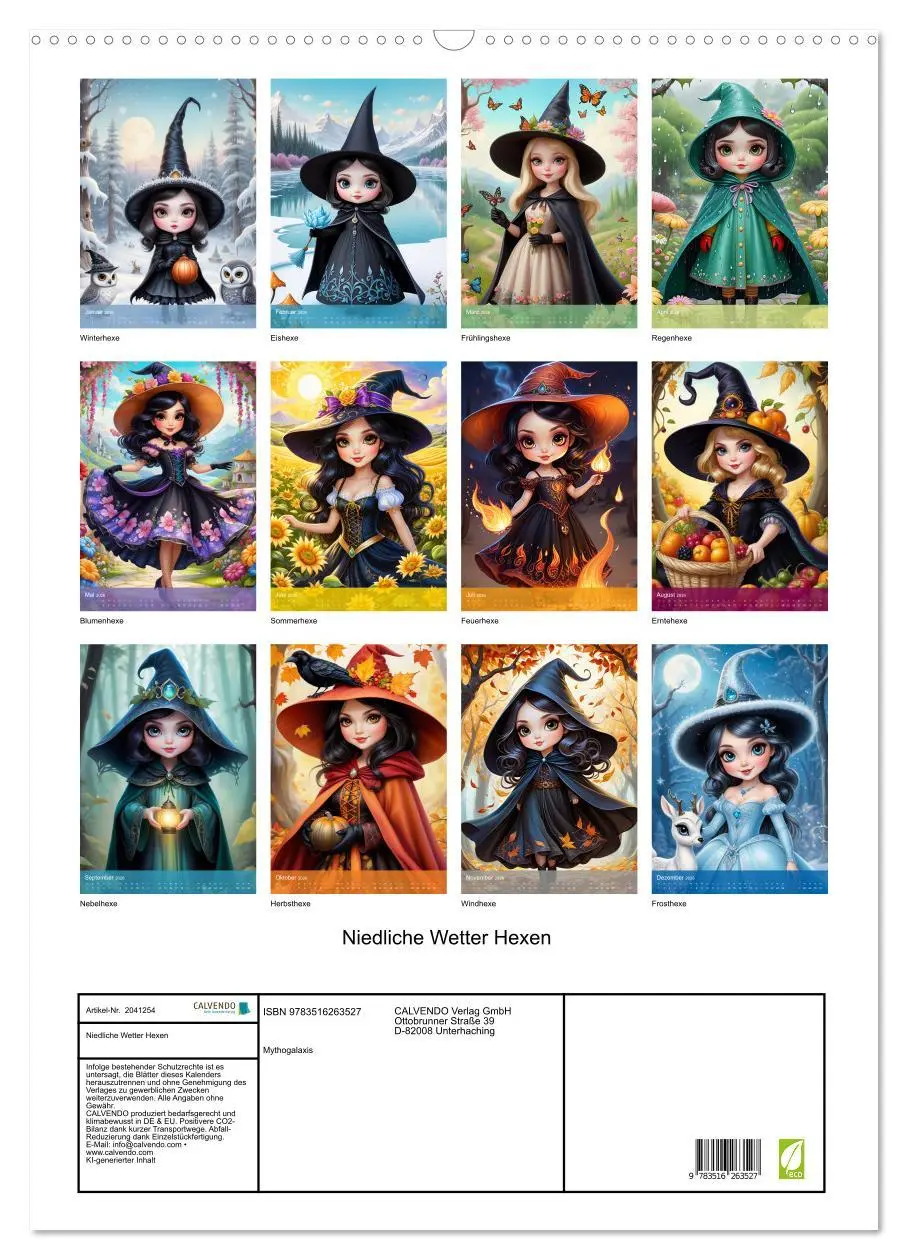 Bild: 9783516263527 | Niedliche Wetter Hexen (Wandkalender 2026 DIN A2 hoch), CALVENDO...