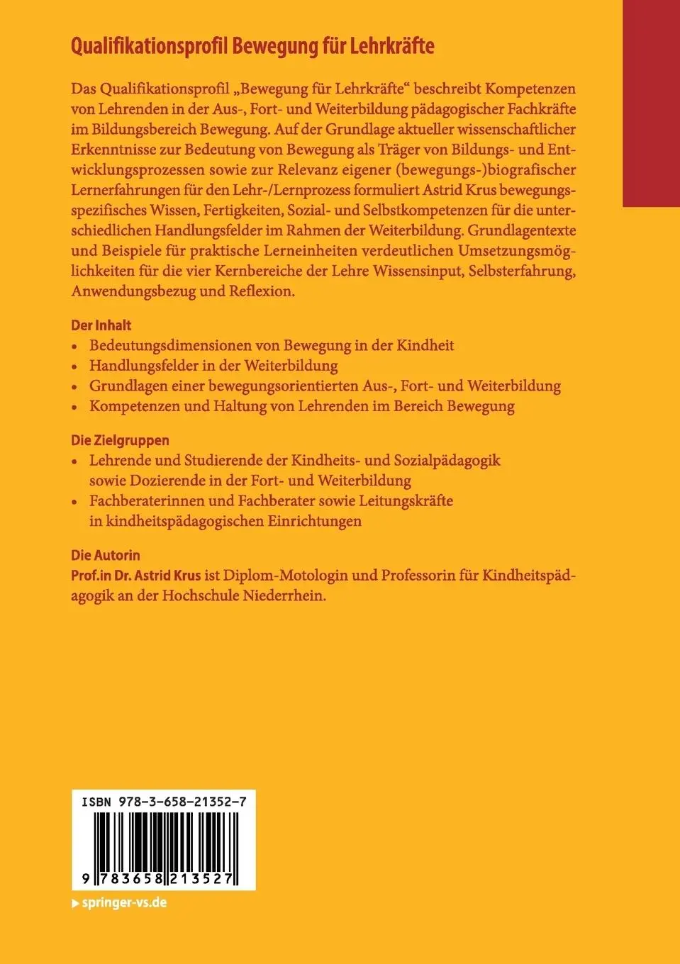Rückseite: 9783658213527 | Qualifikationsprofil Bewegung für Lehrkräfte | Astrid Krus | Buch