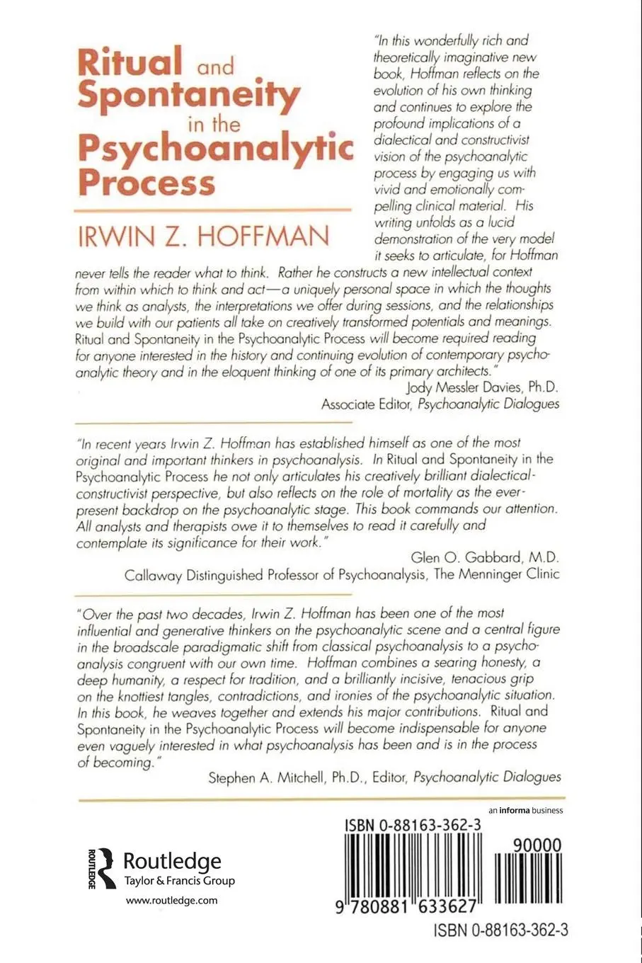 Rückseite: 9780881633627 | Ritual and Spontaneity in the Psychoanalytic Process | Hoffman | Buch