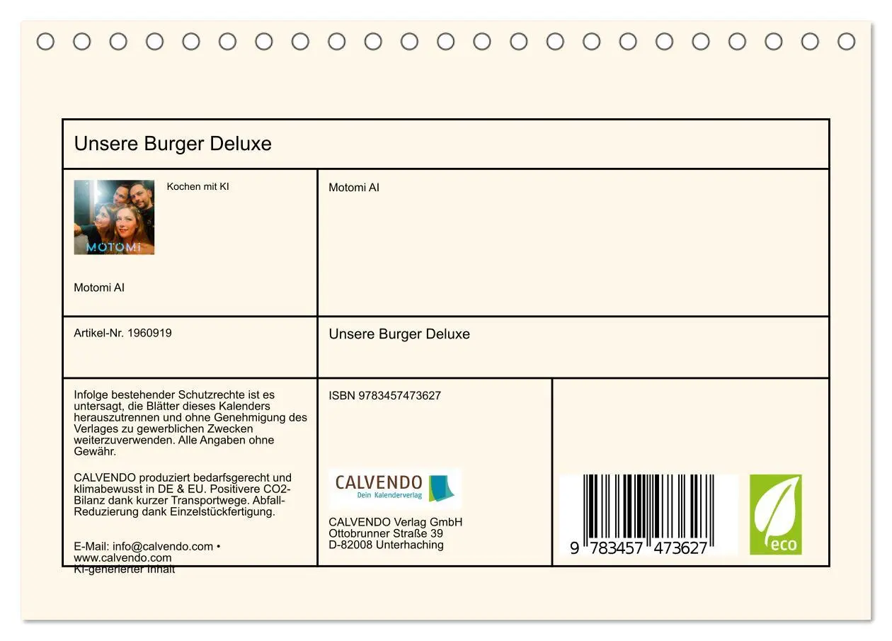 Bild: 9783457473627 | Unsere Burger Deluxe (Tischkalender 2026 DIN A5 quer), CALVENDO...