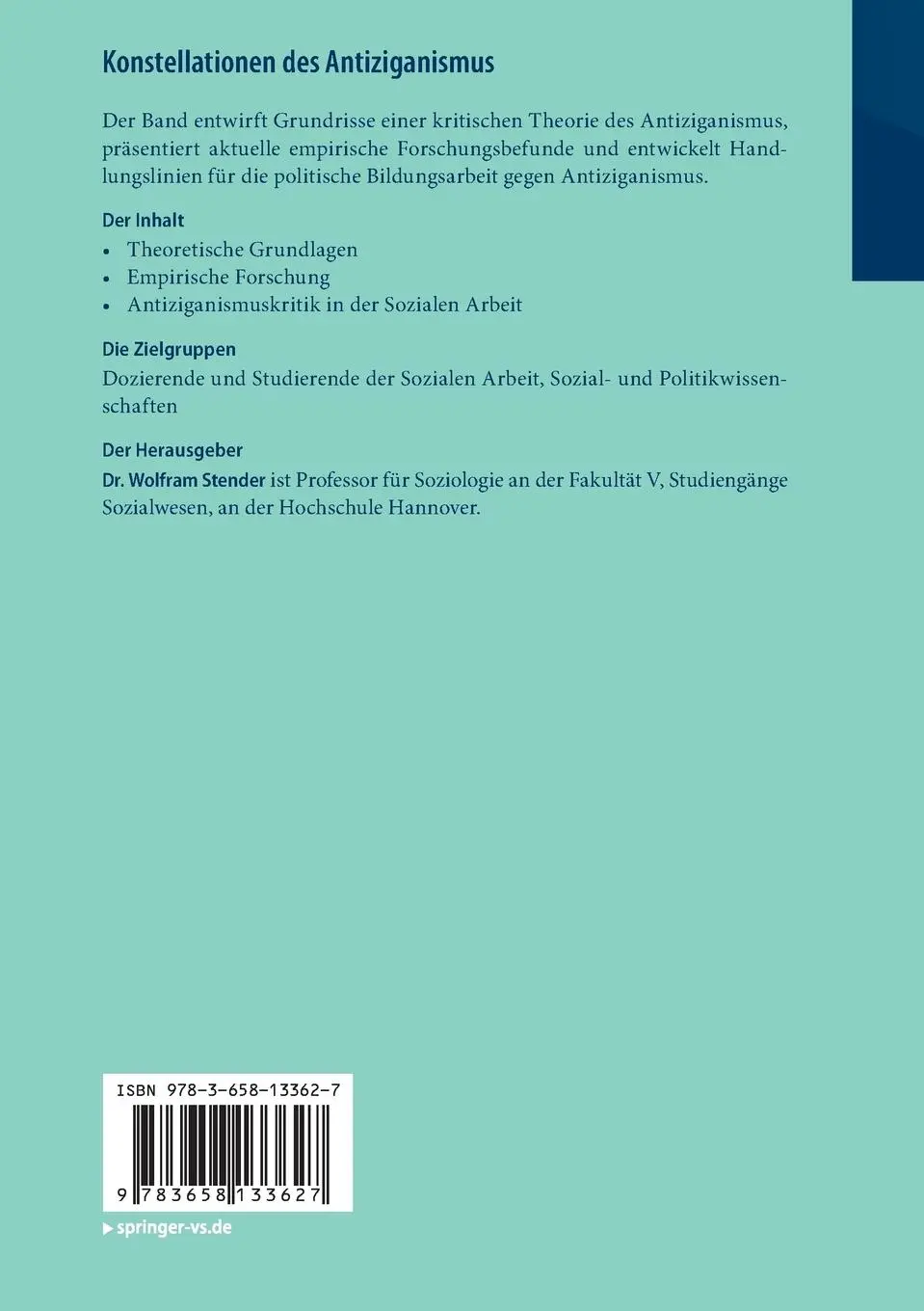 Rückseite: 9783658133627 | Konstellationen des Antiziganismus | Wolfram Stender | Taschenbuch
