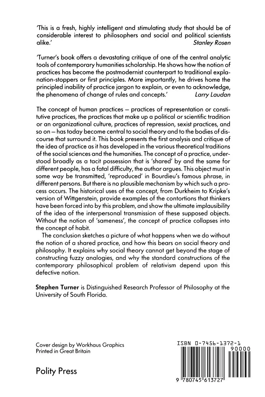 Rückseite: 9780745613727 | The Social Theory of Practices | Stephen P Turner | Taschenbuch | 1994
