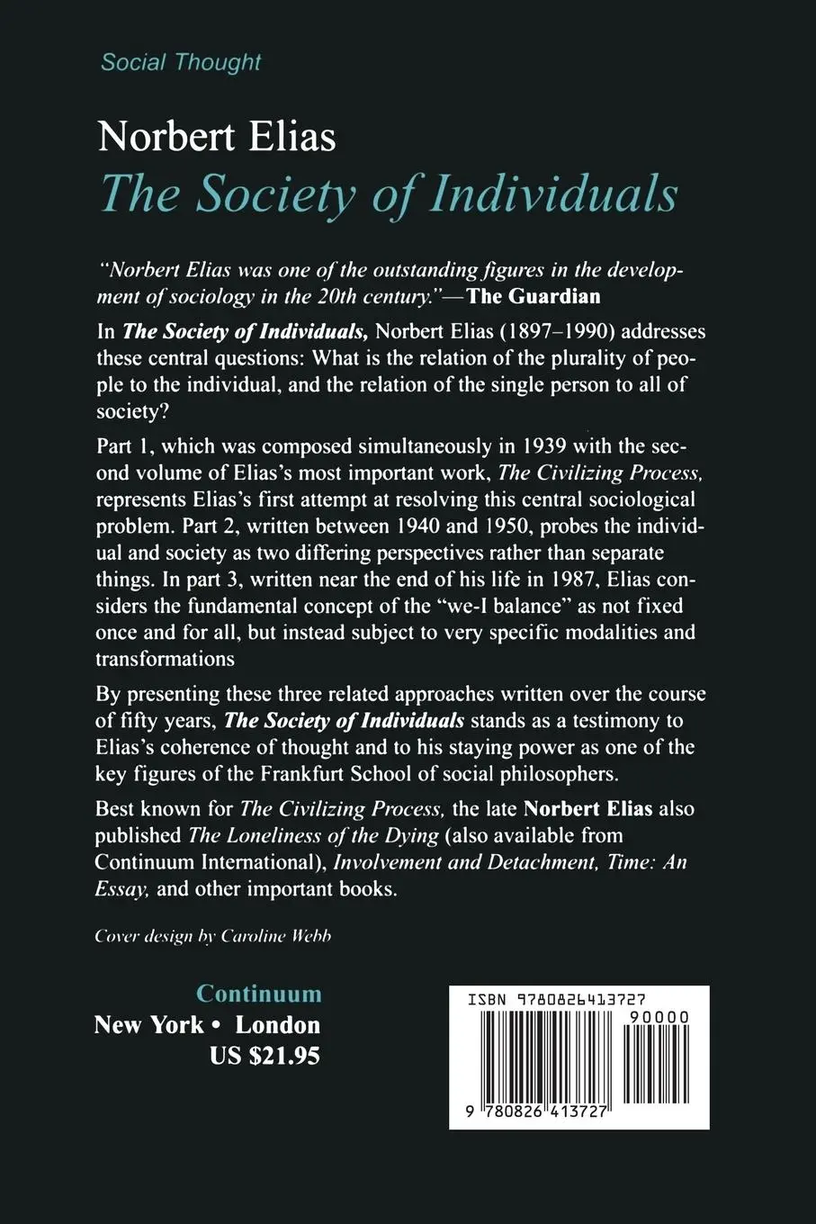 Rückseite: 9780826413727 | Society of Individuals | Norbert Elias | Taschenbuch | Englisch | 2001