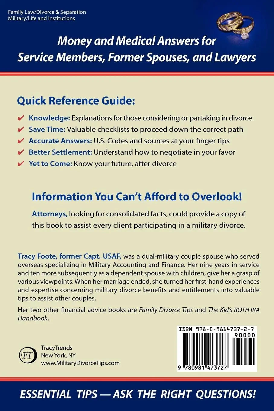 Rückseite: 9780981473727 | Military Divorce Tips | Tracy Foote | Taschenbuch | Englisch | 2010