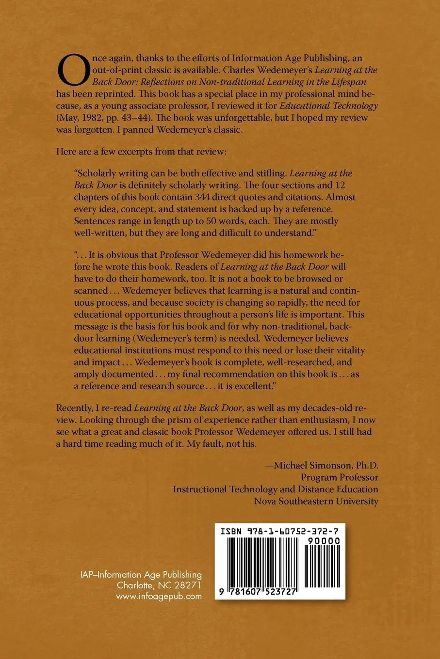 Rückseite: 9781607523727 | Learning at the Back Door Reflections on Non-Traditional Learning...