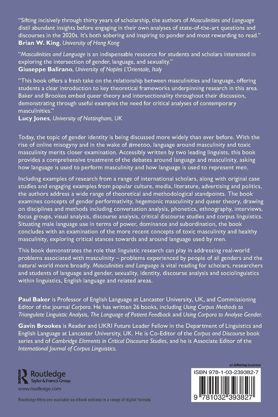 Rückseite: 9781032393827 | Masculinities and Language | Gavin Brookes (u. a.) | Taschenbuch Rückseite: 9781032393827 | Masculinities and Language | Gavin Brookes (u. a.) | Taschenbuch
