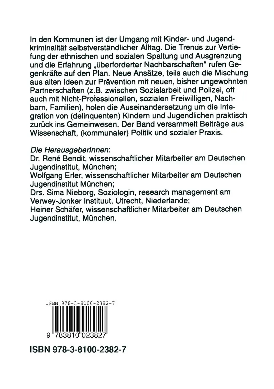 Rückseite: 9783810023827 | Kinder- und Jugendkriminalität | Wolfgang Erler (u. a.) | Taschenbuch