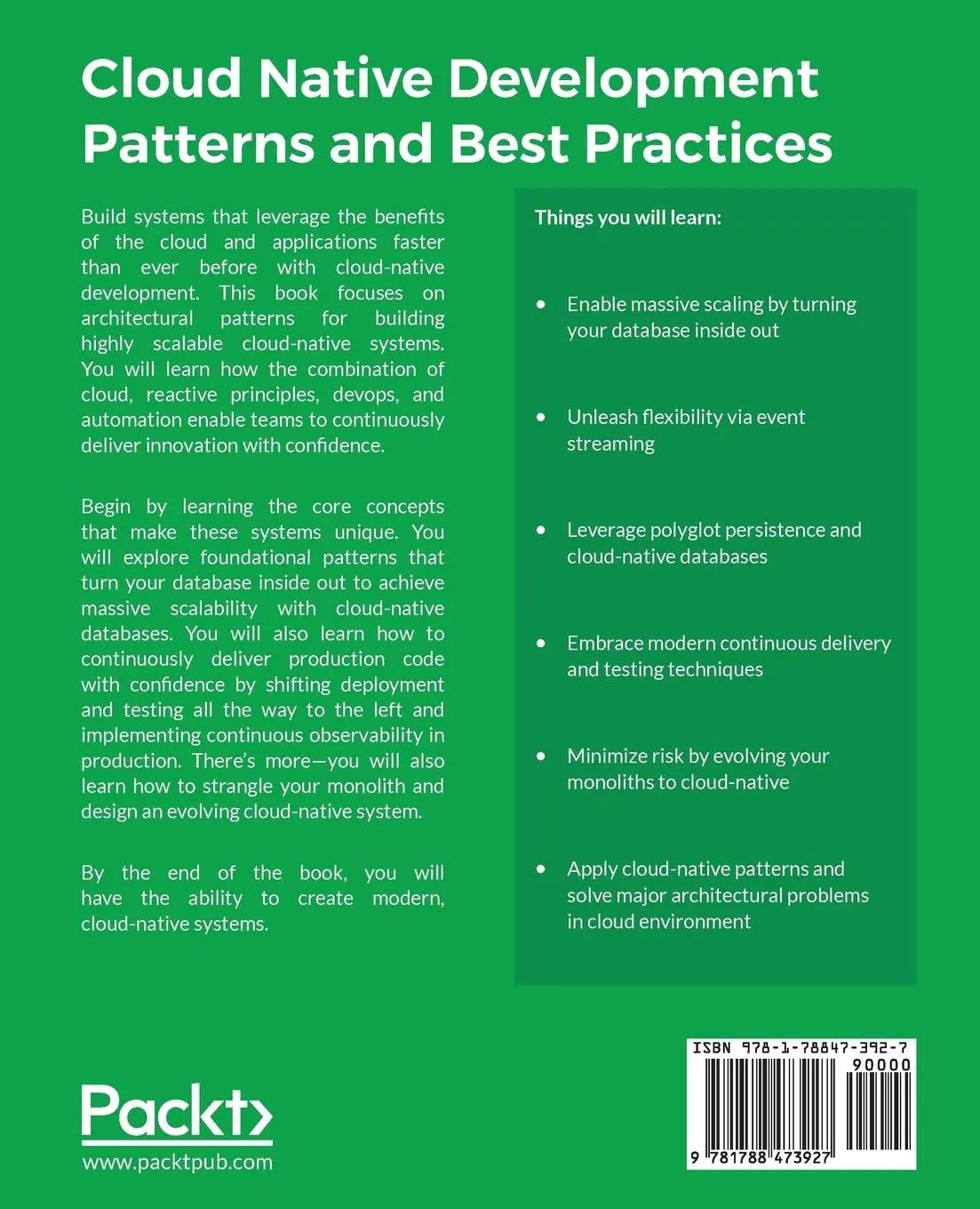 Rückseite: 9781788473927 | Cloud Native Development Patterns and Best Practices | John Gilbert