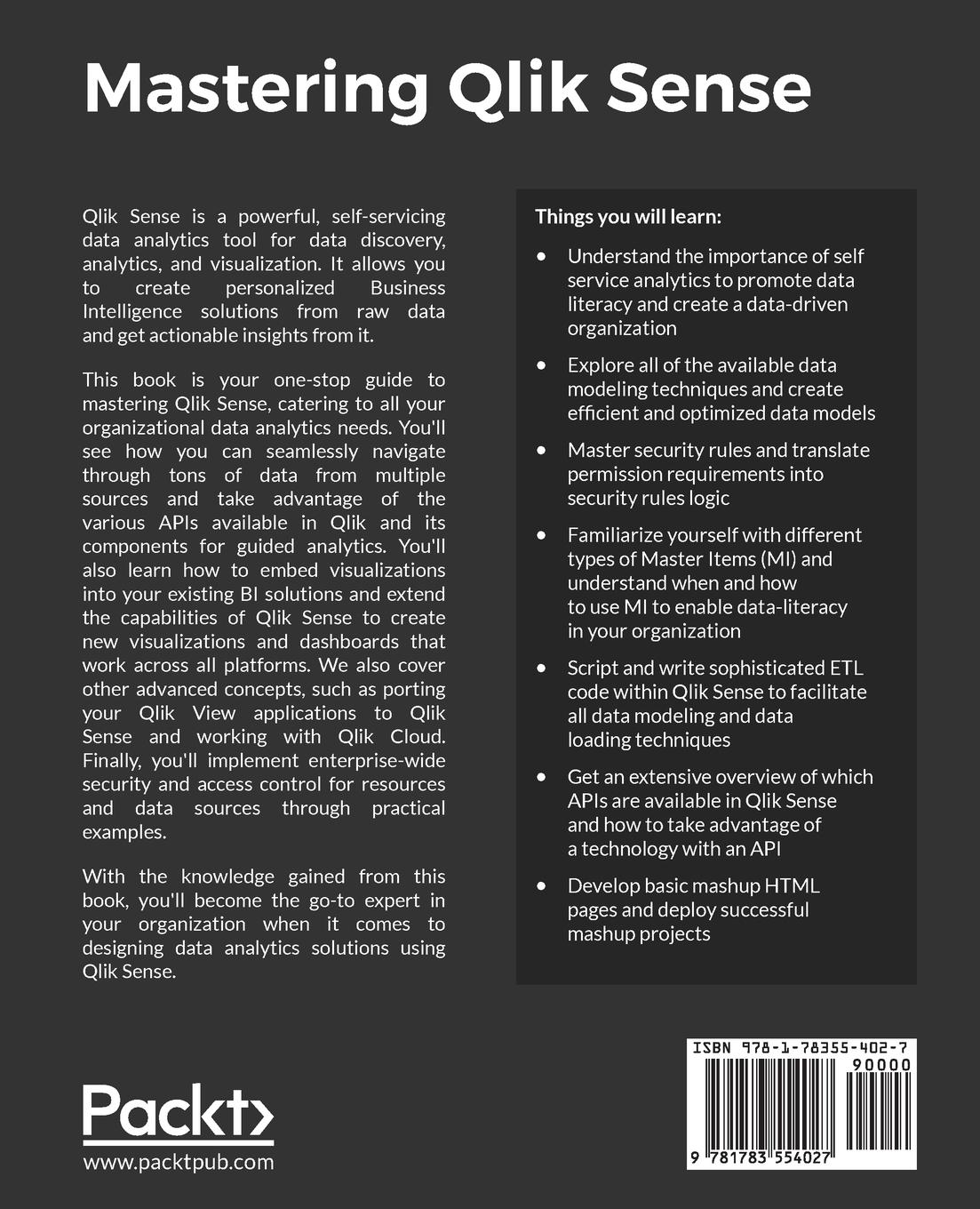 Rückseite: 9781783554027 | Mastering Qlik Sense | Martin Mahler (u. a.) | Taschenbuch | Englisch