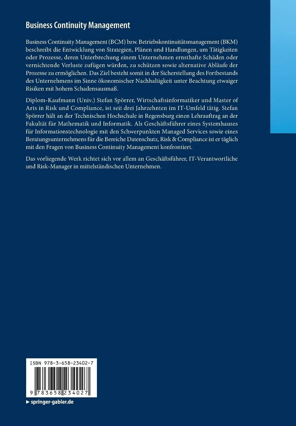 Rückseite: 9783658234027 | Business Continuity Management | Stefan Spörrer | Taschenbuch | xi