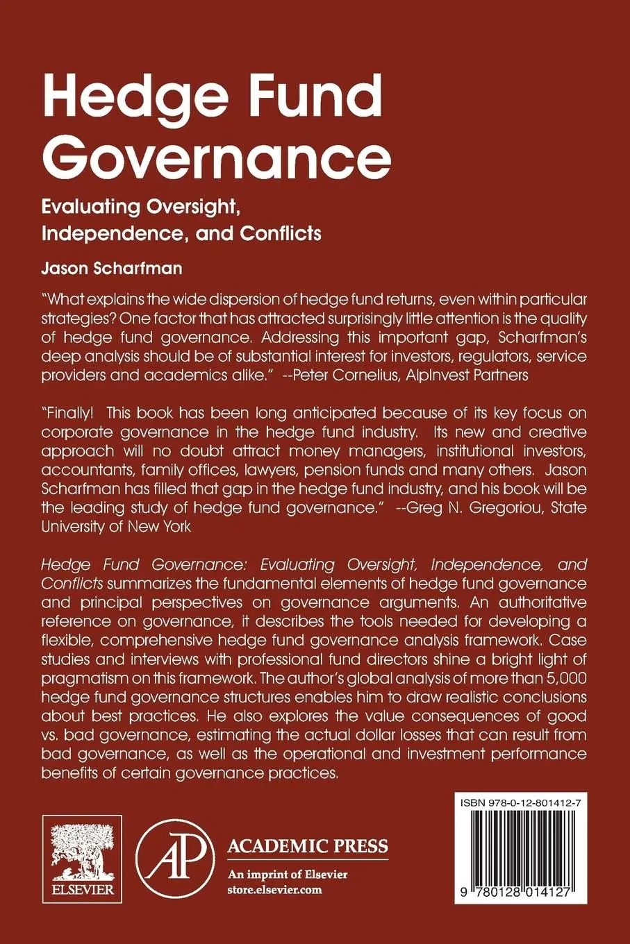 Rückseite: 9780128014127 | Hedge Fund Governance | Jason Scharfman | Taschenbuch | Englisch