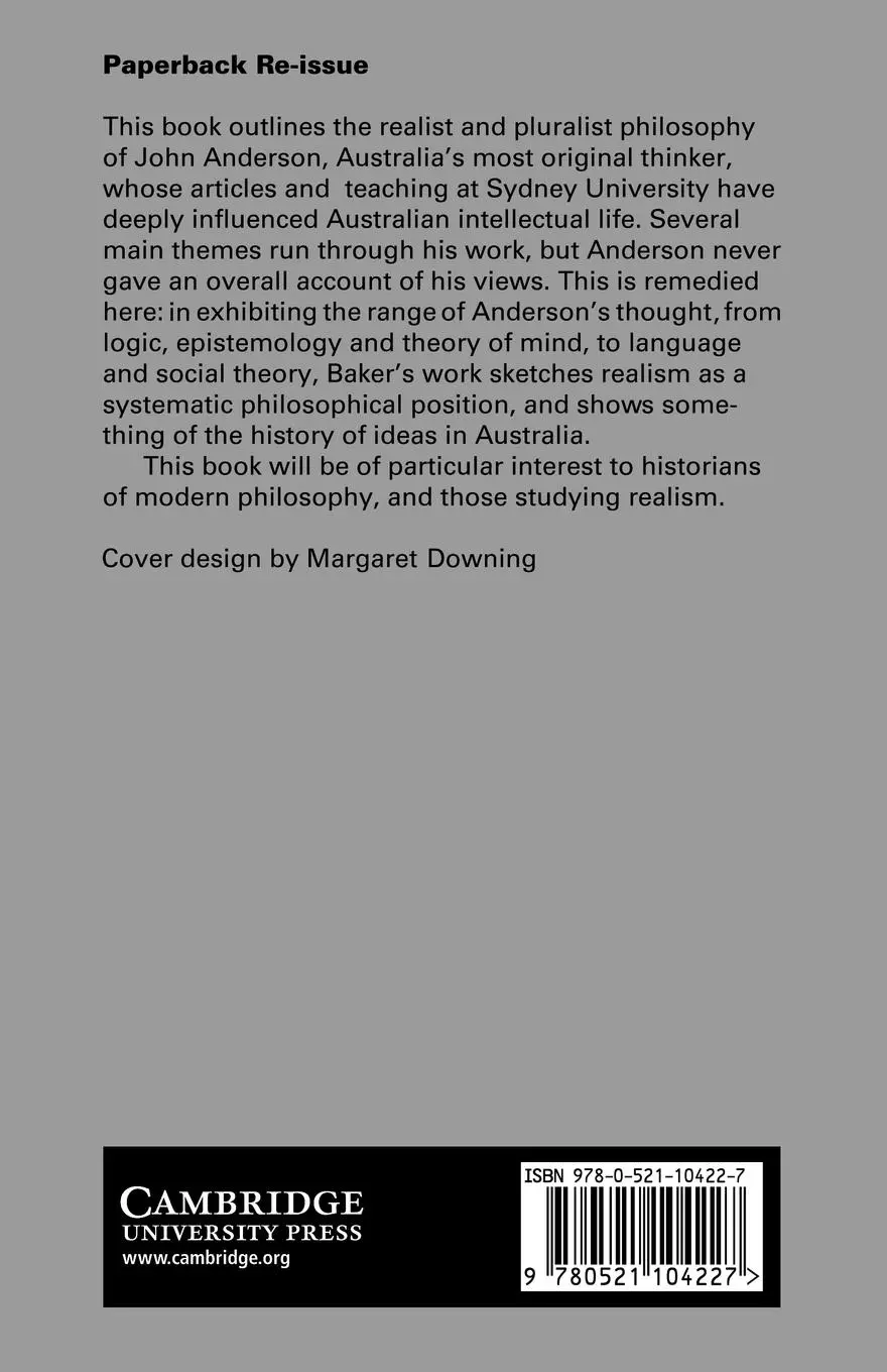 Rückseite: 9780521104227 | Australian Realism | The Systematic Philosophy of John Anderson | Buch